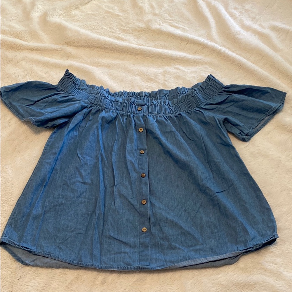Active USA Blue Smocked Flutter Sleeve Blouse
